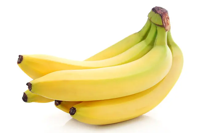 흰색 배경에 완전 노랗게 잘 익은 바나나